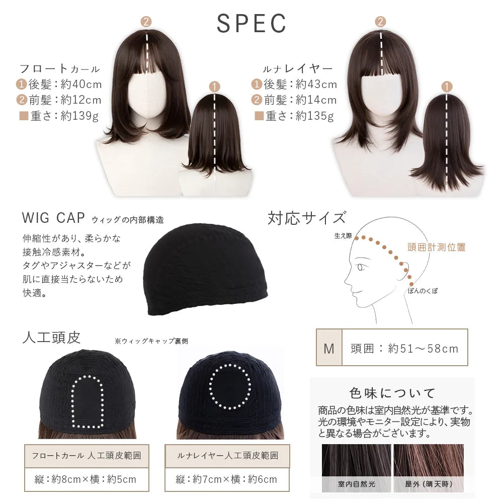 【返品・色交換OK】 素肌ウィッグ 接触冷感 フロートカール&ルナレイヤー