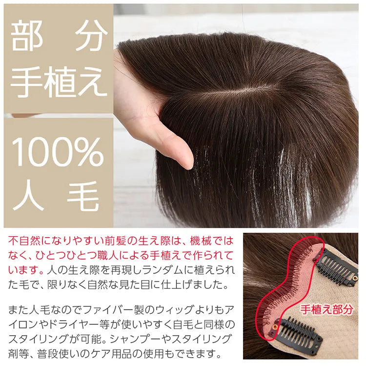 【返品・色交換OK】 最高級人毛(レミー)100% 部分手植え ハイカバートップヘアピース