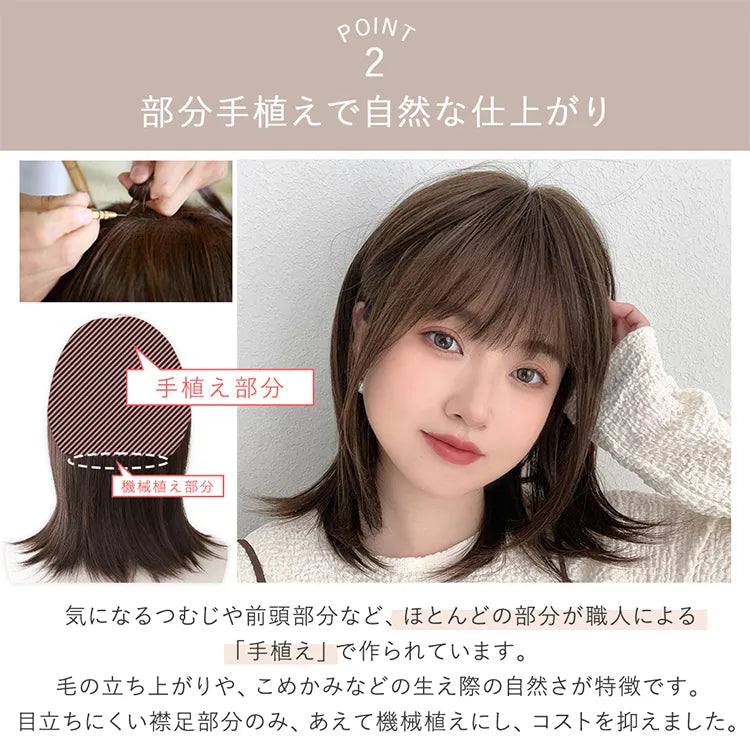 【返品・色交換OK】 医療用ウィッグ 部分手植え 日本製ファイバー レイヤーミディ