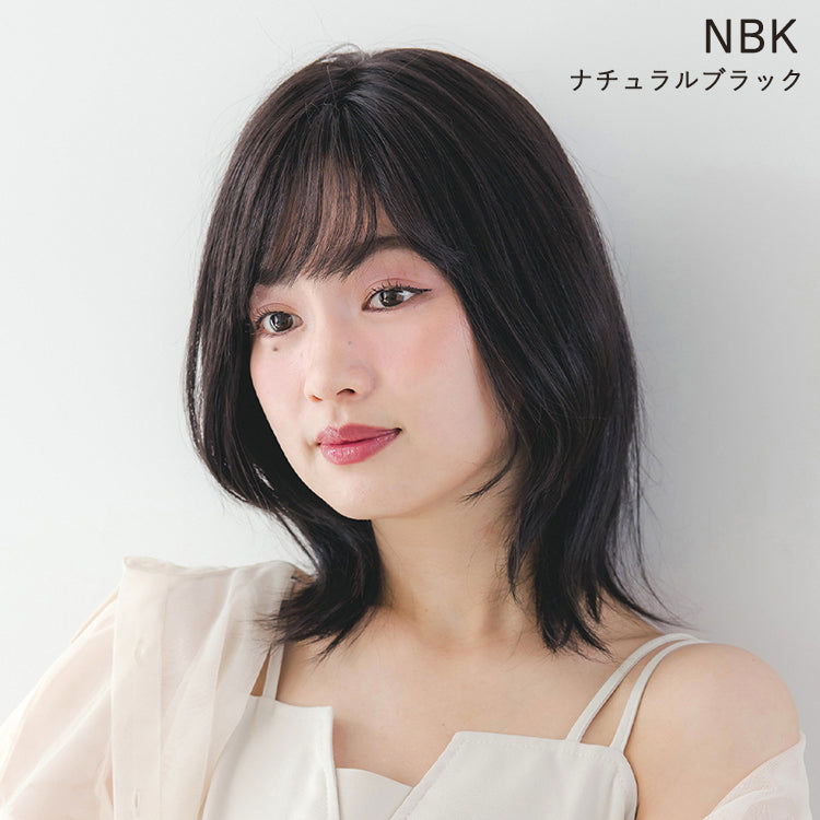 【返品・色交換OK】 医療用ウィッグ 手植えバング 人毛MIX 人毛50% レイヤーミディ