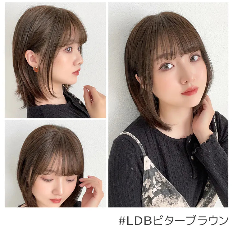 【返品・色交換OK】総手植え 人毛MIX 前髪付きトップヘアピース