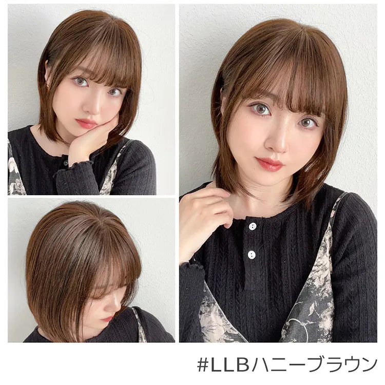 【返品・色交換OK】総手植え 人毛MIX 前髪付きトップヘアピース
