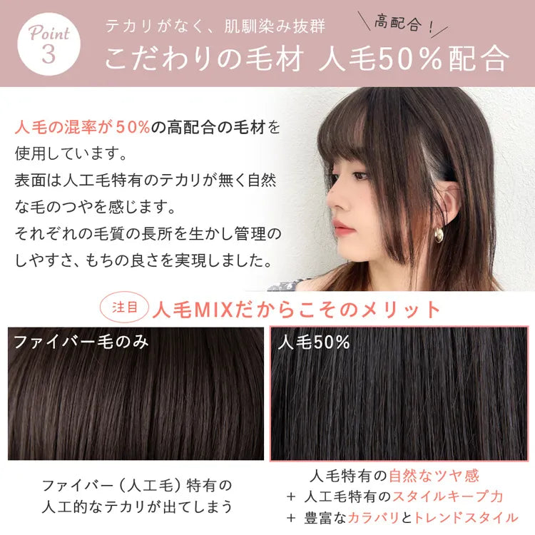 【返品・色交換OK】呼吸ピース サイドフェイスベール (総手植え 人毛MIX 前髪付きトップヘアピース)