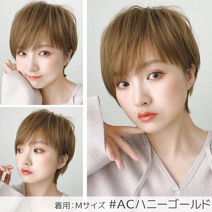 美品マリブウィッグ手植えメゾクールショートフルウィッグ人毛MIX ライトブラウン マリブウィッグ 明るい栗色ショート 人毛 マリブウィッグ FONTaine