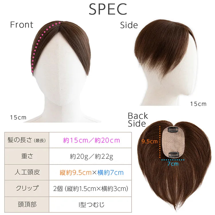 マシンメイド人毛100%トップヘアピース 分け目タイプ（ポイント/医療用