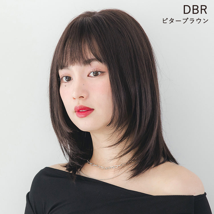 医療用ウィッグ 手植えバング 人毛MIX 人毛50% レイヤーミディ
