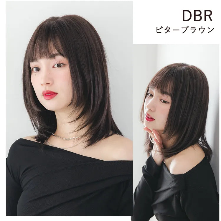 医療用ウィッグ 手植えバング 人毛MIX 人毛50% レイヤーミディ