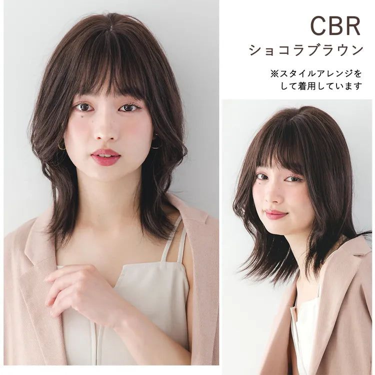 【返品・色交換OK】 医療用ウィッグ 手植えバング 人毛MIX 人毛50% レイヤーミディ