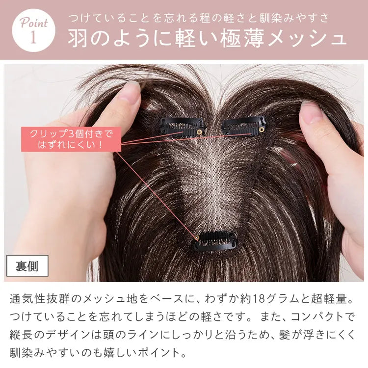 呼吸ピース 総手植え 人毛mix 前髪付きトップヘアピース サイド