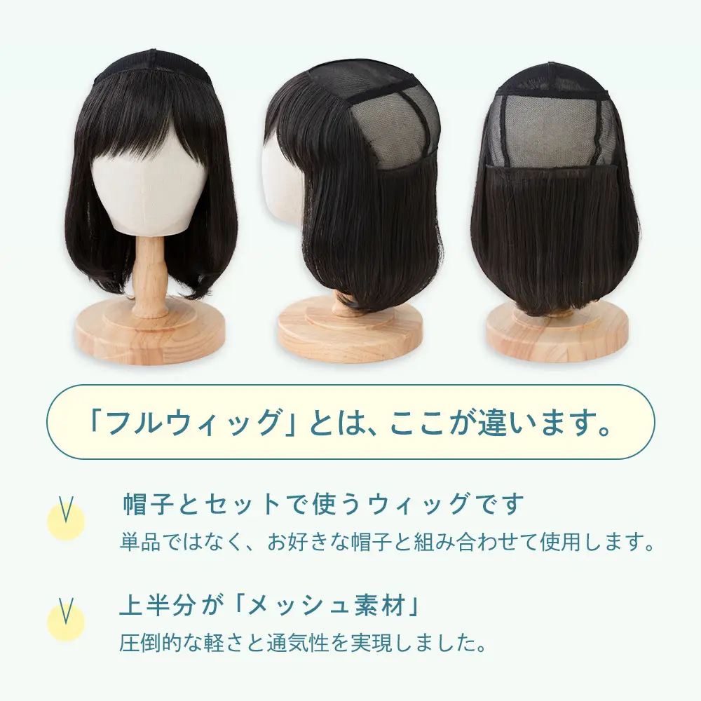 子供用 帽子と合わせるハーフメッシュウィッグ ゆるカールボブ2