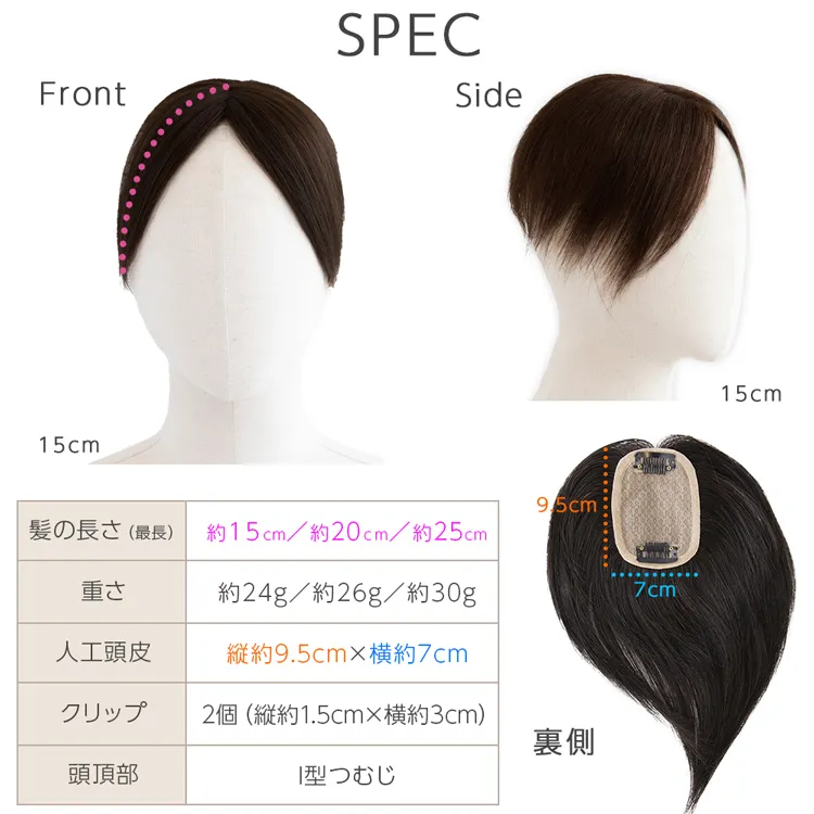 最高級人毛(レミー)100%トップヘアピース（ポイント/医療用ウィッグ
