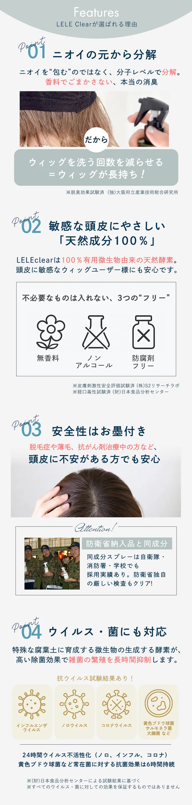 ウィッグ用 消臭・除菌スプレー［LELE Clear ララクリア］商品詳細2