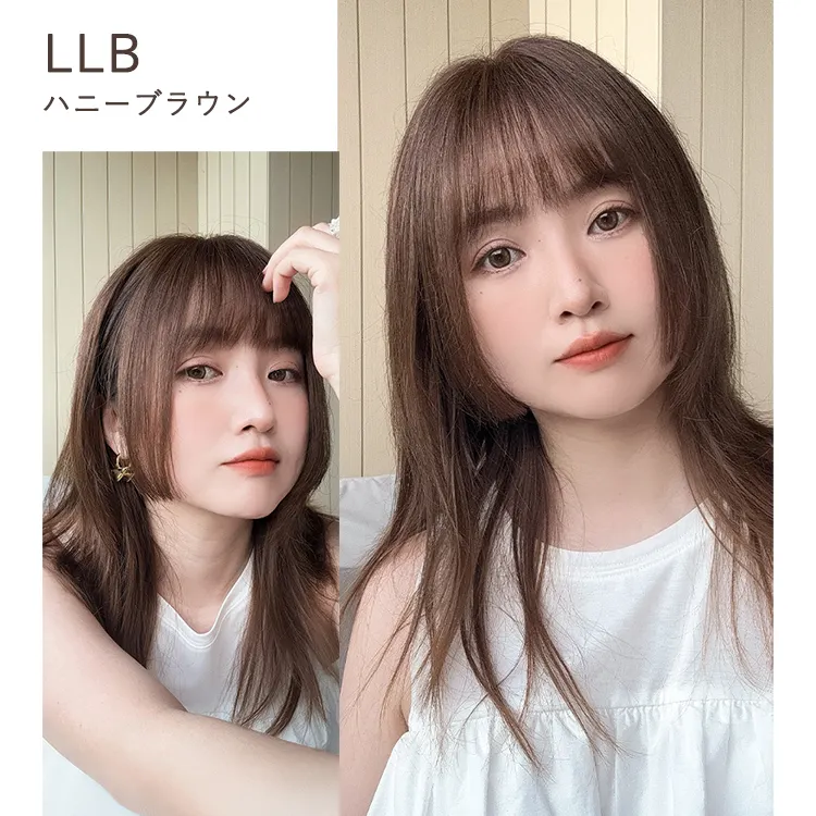 呼吸ピース 総手植え 人毛mix 前髪付きトップヘアピース サイドフェイスベール メイン14