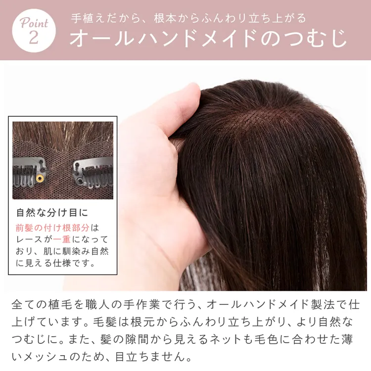 呼吸ピース 総手植え 人毛mix 前髪付きトップヘアピース サイド